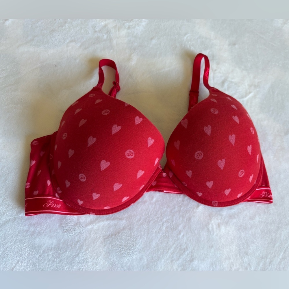 Victoria's Secret Pink Red and Light Pink Bra Size 36 DD